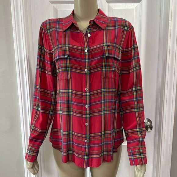 ORVIS PLAID SILK BLOUSE - Picture 1 of 10